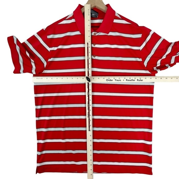 Nike Golf Polo Mens Large Stripe Print Performance Stretch Shirt Red - Picture 15 of 15